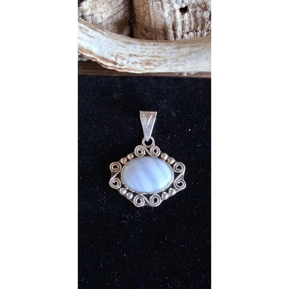 Sterling Silver CII Mexico Blue Lace Agate Pendant 925